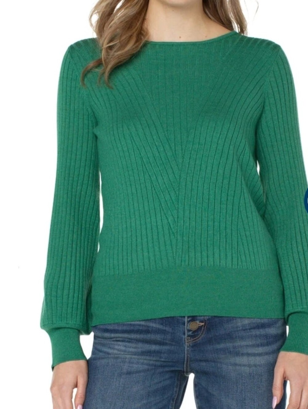 LIVERPOOL Los Angeles Green Ribbed Crewneck Sweater Pullover Minimalist S